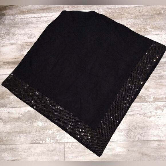 La Fiorentina Black Poncho with Embellished Border” - Picture 7 of 9